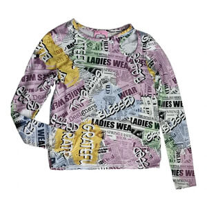 2tween Graphic Long Sleeve Tee Newspaper Print Girls Size 7/8